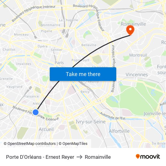 Porte D'Orléans - Ernest Reyer to Romainville map
