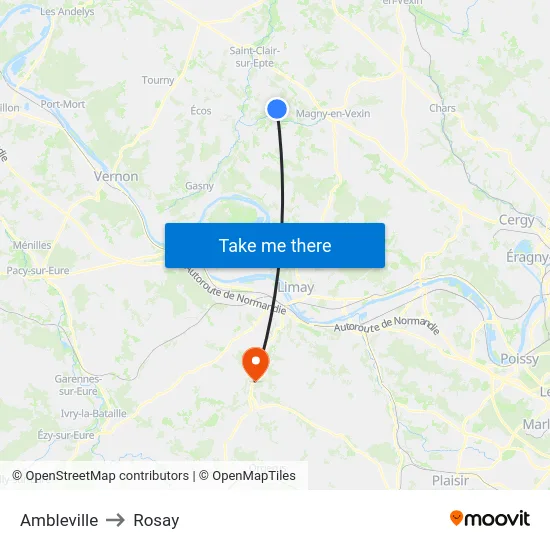 Ambleville to Rosay map