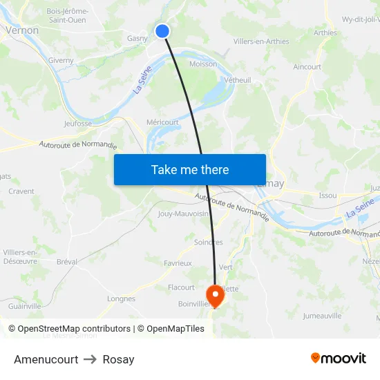 Amenucourt to Rosay map