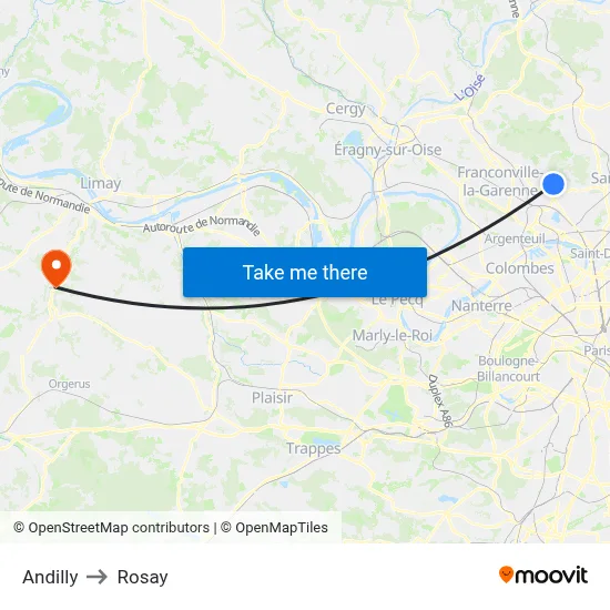 Andilly to Rosay map