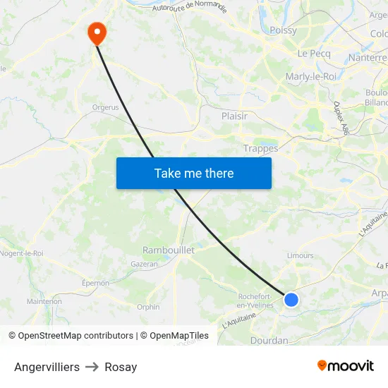 Angervilliers to Rosay map