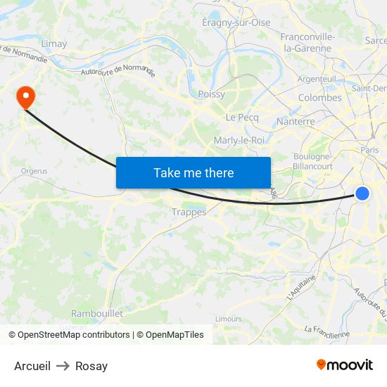 Arcueil to Rosay map