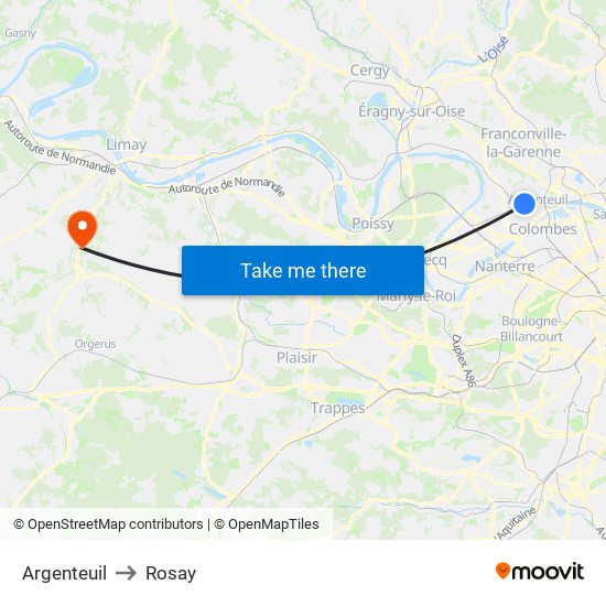 Argenteuil to Rosay map