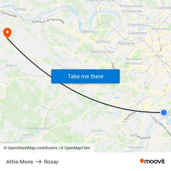 Athis-Mons to Rosay map