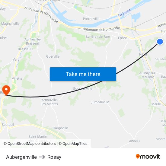 Aubergenville to Rosay map