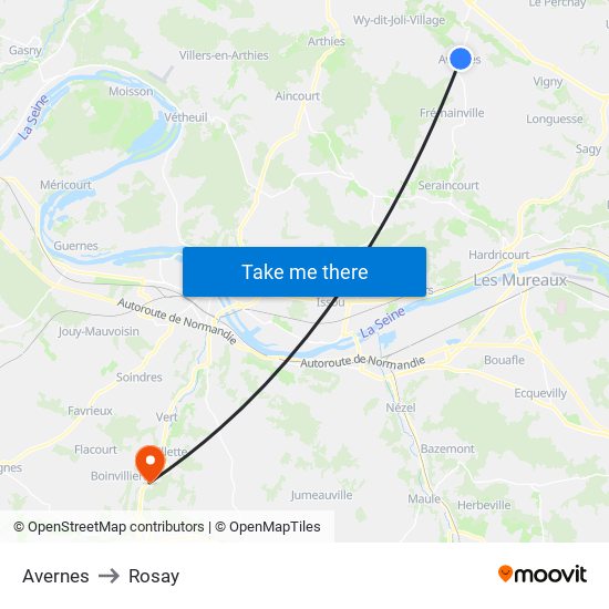 Avernes to Rosay map
