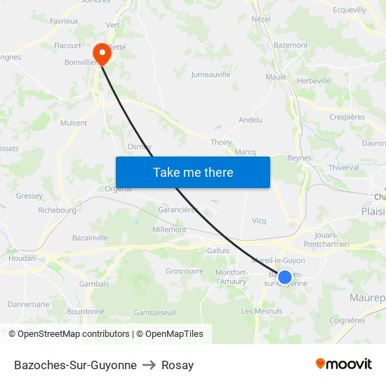 Bazoches-Sur-Guyonne to Rosay map