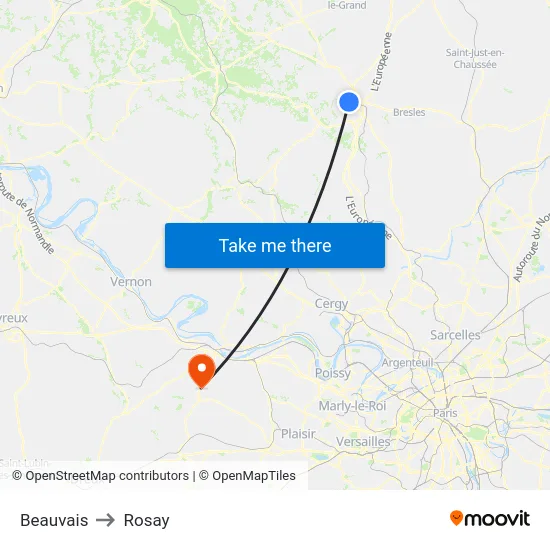 Beauvais to Rosay map