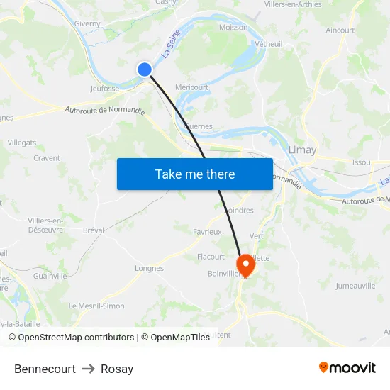 Bennecourt to Rosay map