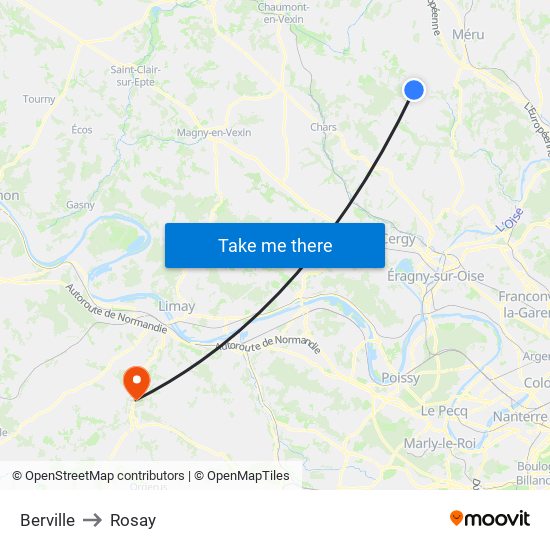 Berville to Rosay map