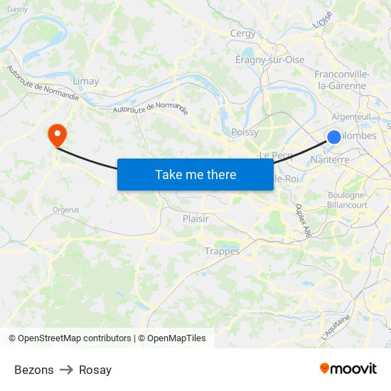 Bezons to Rosay map