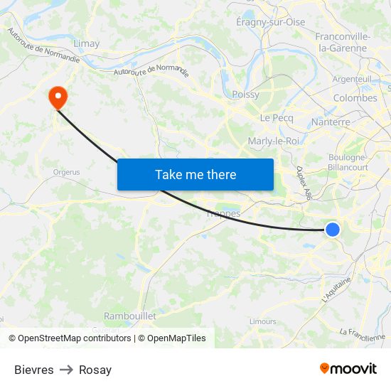 Bievres to Rosay map