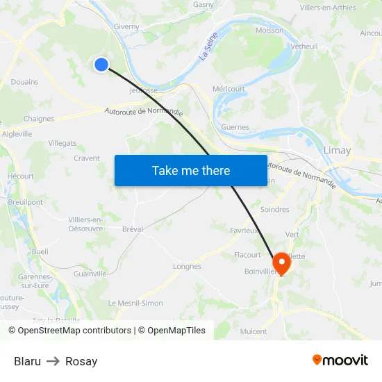 Blaru to Rosay map