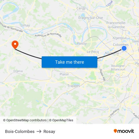 Bois-Colombes to Rosay map