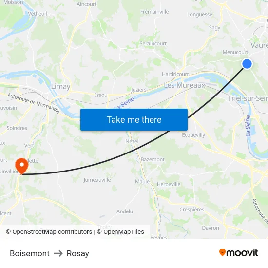 Boisemont to Rosay map