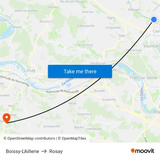 Boissy-L'Aillerie to Rosay map