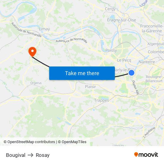 Bougival to Rosay map