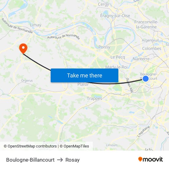 Boulogne-Billancourt to Rosay map