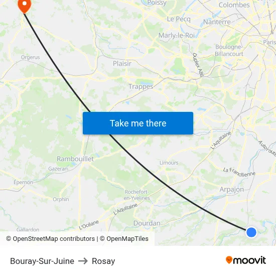 Bouray-Sur-Juine to Rosay map