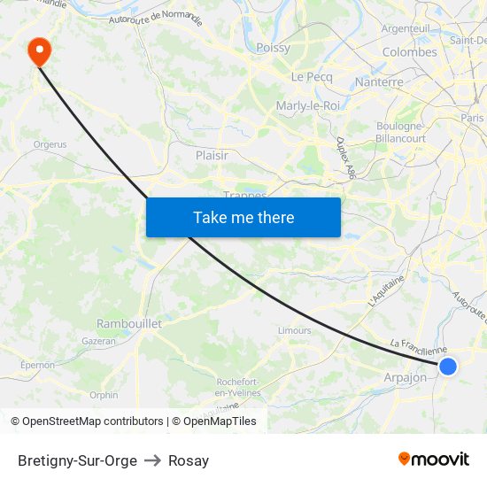 Bretigny-Sur-Orge to Rosay map