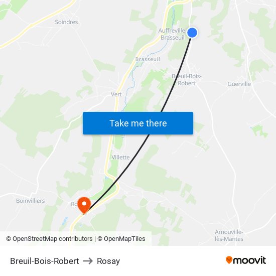 Breuil-Bois-Robert to Rosay map