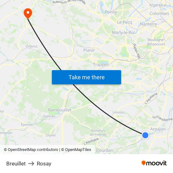 Breuillet to Rosay map