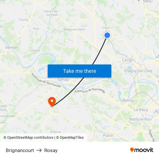 Brignancourt to Rosay map