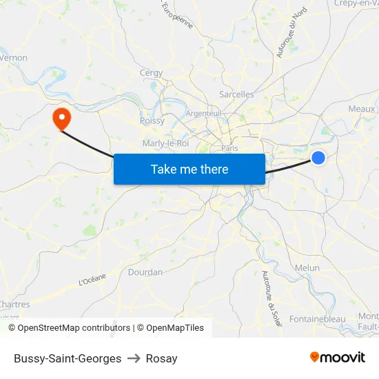 Bussy-Saint-Georges to Rosay map