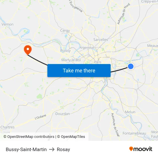 Bussy-Saint-Martin to Rosay map