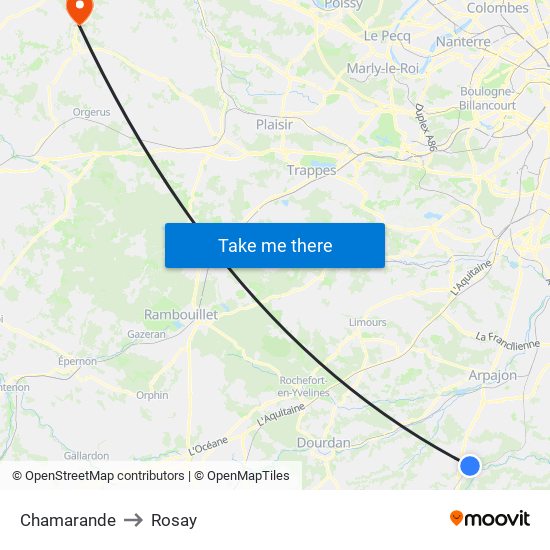 Chamarande to Rosay map