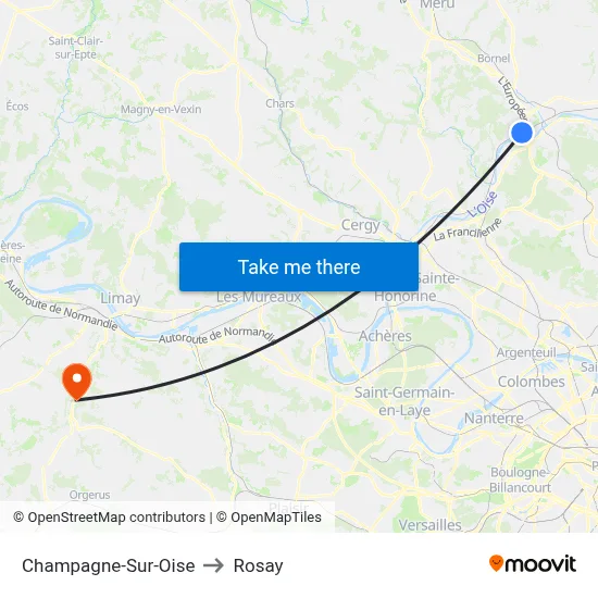 Champagne-Sur-Oise to Rosay map