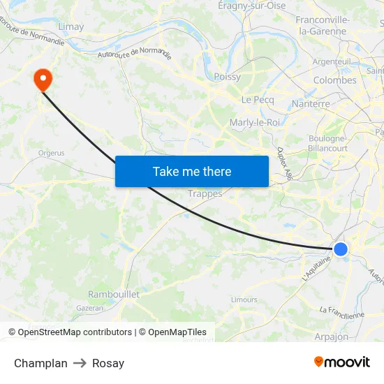Champlan to Rosay map