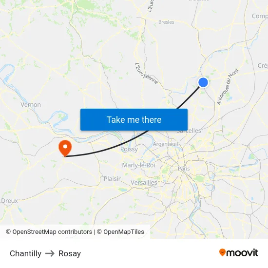 Chantilly to Rosay map