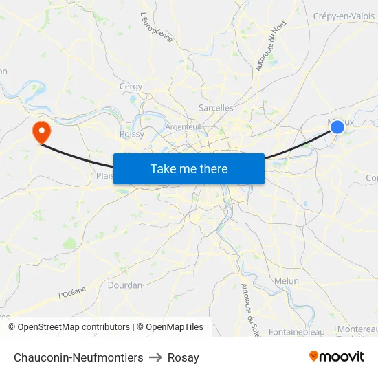 Chauconin-Neufmontiers to Rosay map
