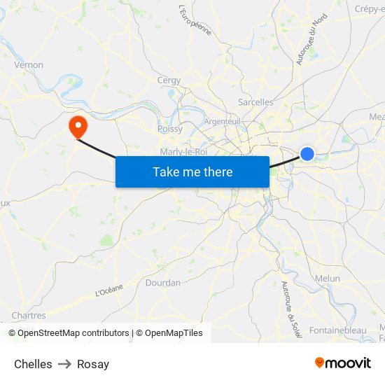 Chelles to Rosay map