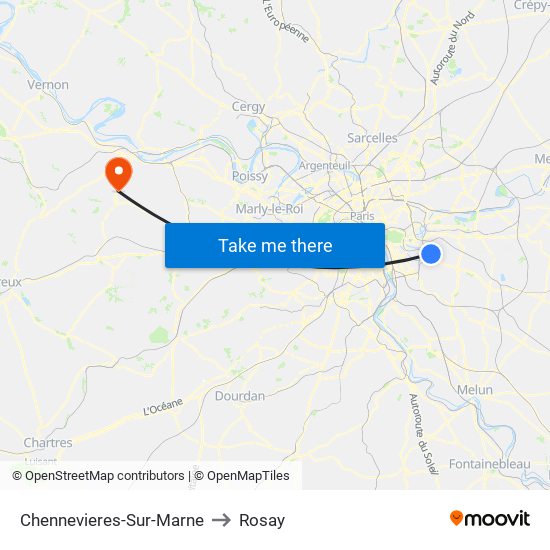Chennevieres-Sur-Marne to Rosay map