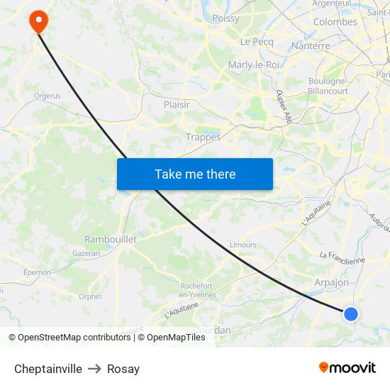 Cheptainville to Rosay map