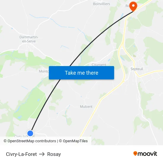 Civry-La-Foret to Rosay map