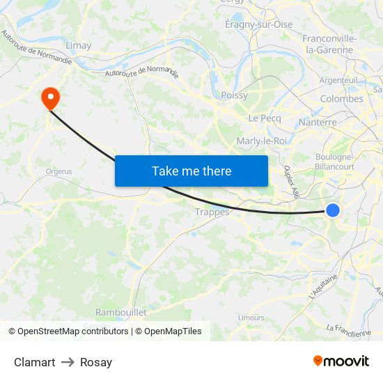 Clamart to Rosay map