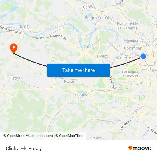 Clichy to Rosay map