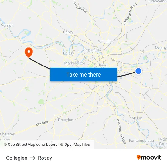 Collegien to Rosay map