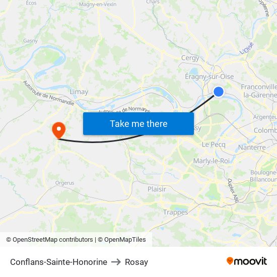 Conflans-Sainte-Honorine to Rosay map