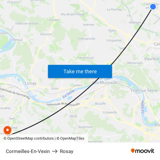 Cormeilles-En-Vexin to Rosay map