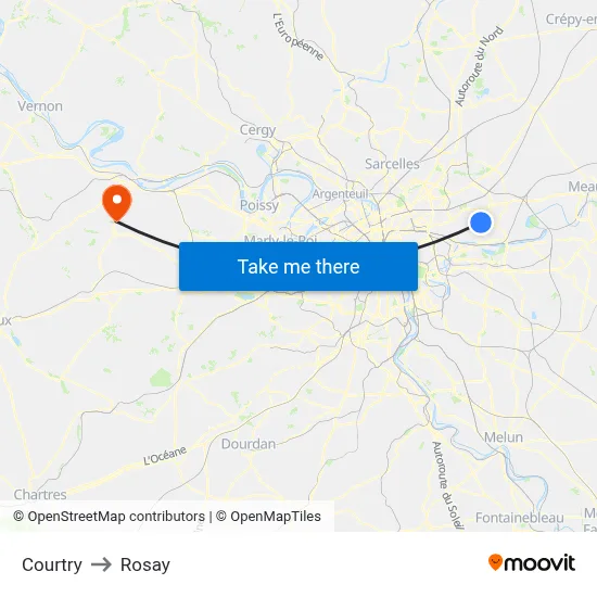 Courtry to Rosay map