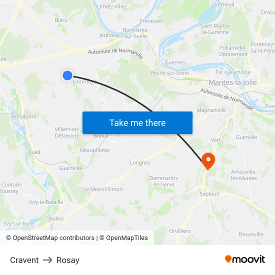 Cravent to Rosay map