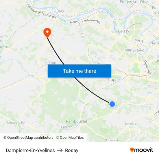 Dampierre-En-Yvelines to Rosay map