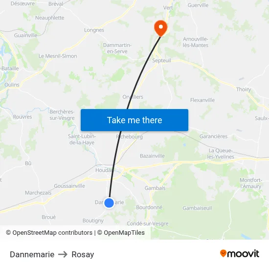 Dannemarie to Rosay map