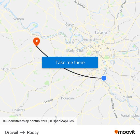 Draveil to Rosay map