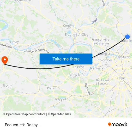 Ecouen to Rosay map