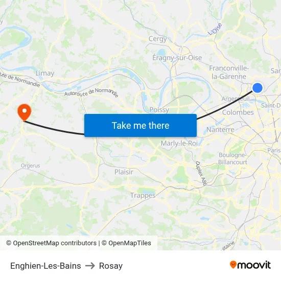Enghien-Les-Bains to Rosay map